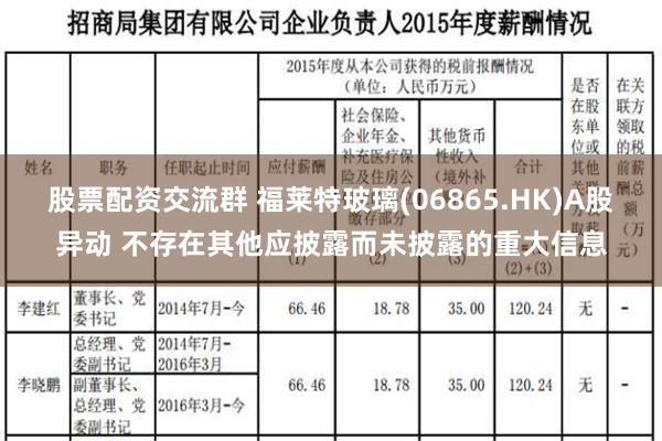 股票配资交流群 福莱特玻璃(06865.HK)A股异动 不存在其他应披露而未披露的重大信息